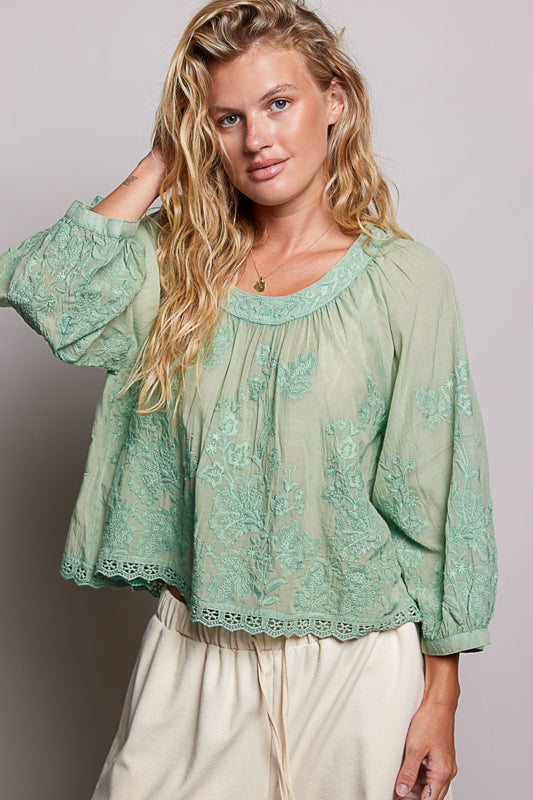 Round Neck Embroidery Blouse