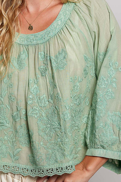Round Neck Embroidery Blouse