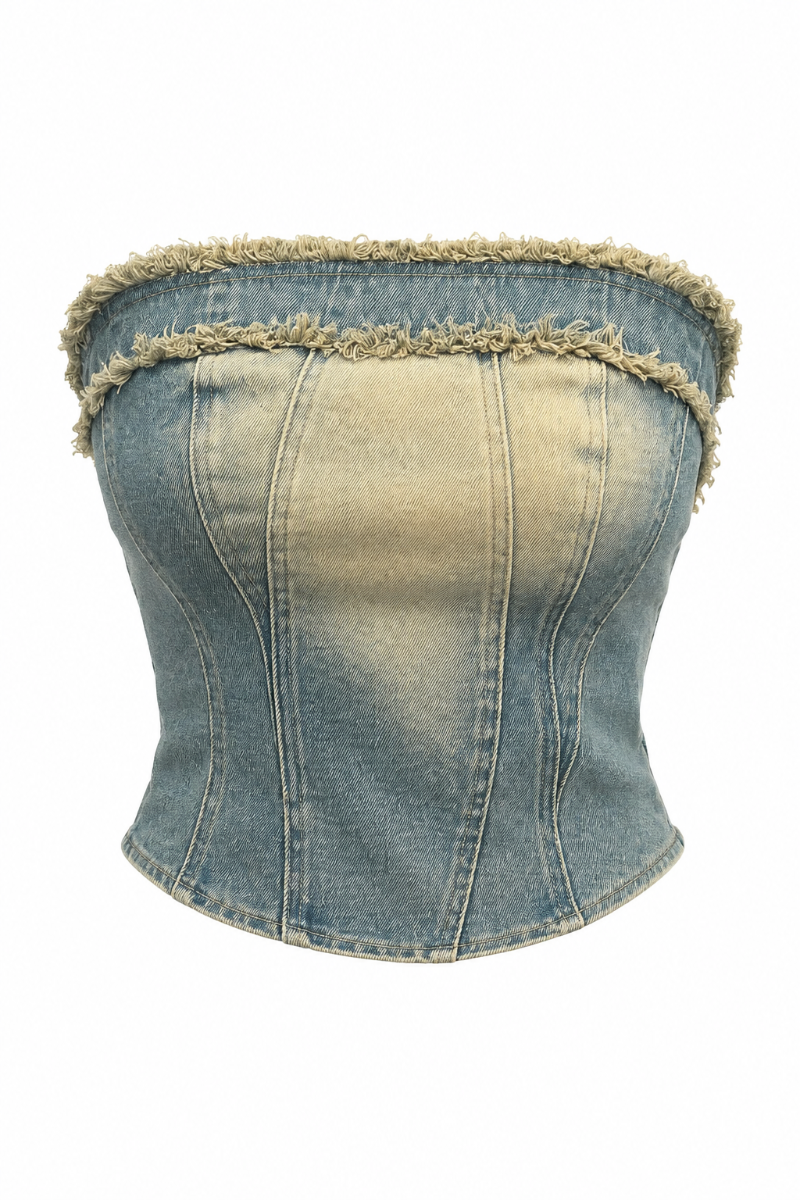 Distressed Denim Tube Top