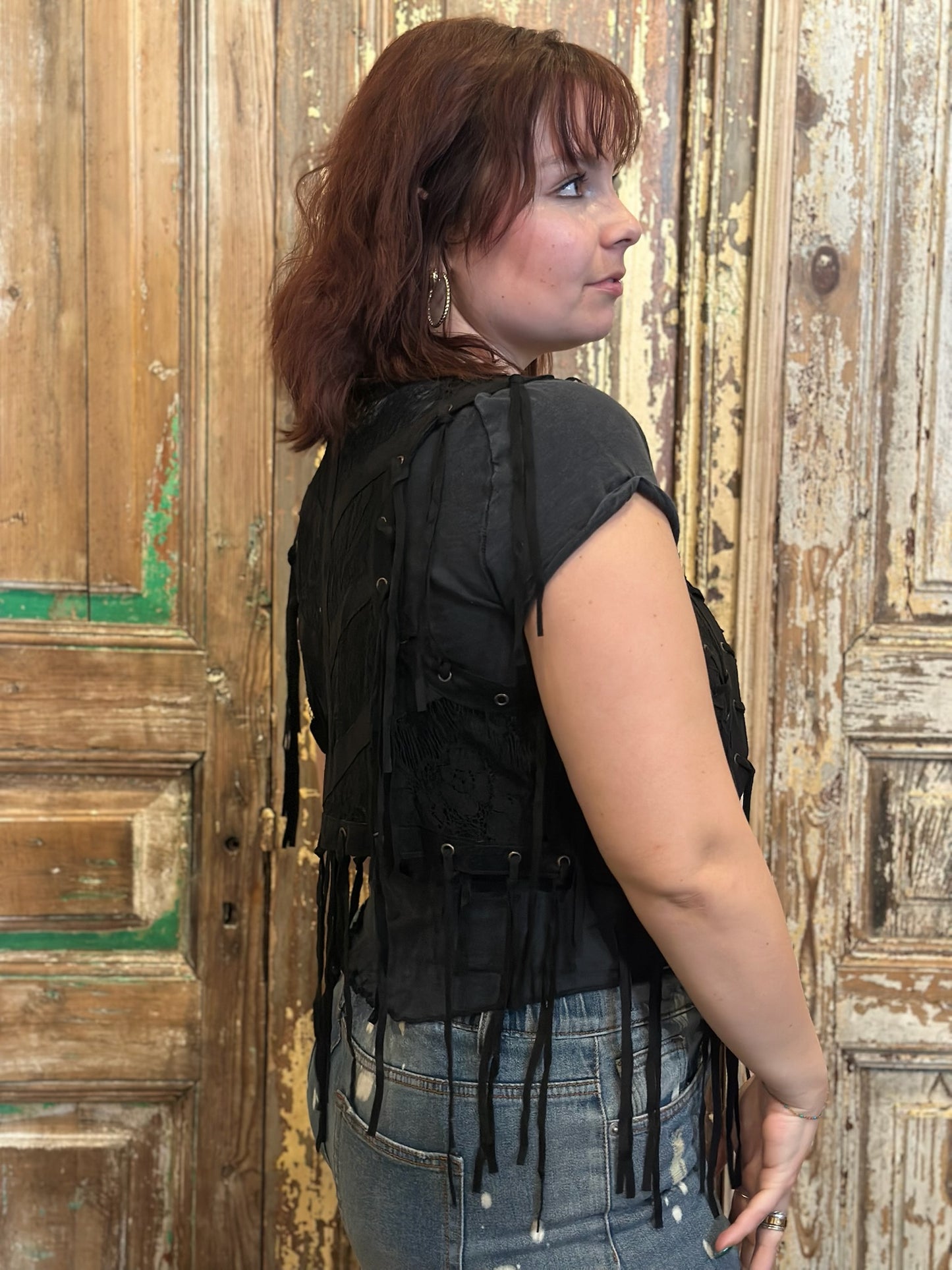 Lace Eyelit Fringe Vest