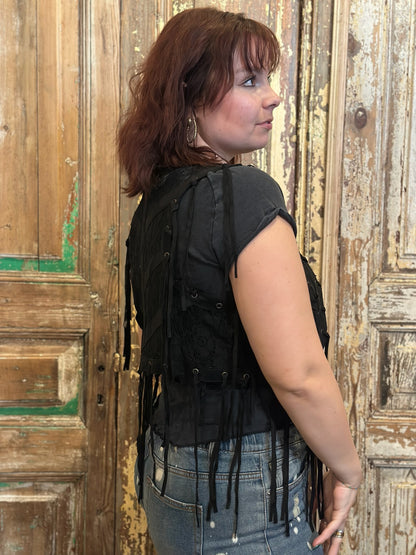 Lace Eyelit Fringe Vest