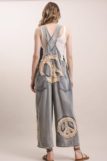 Embroidered Peace Patch Overalls