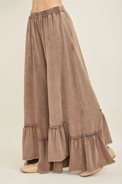 Uneven Hem Ruffle Pants