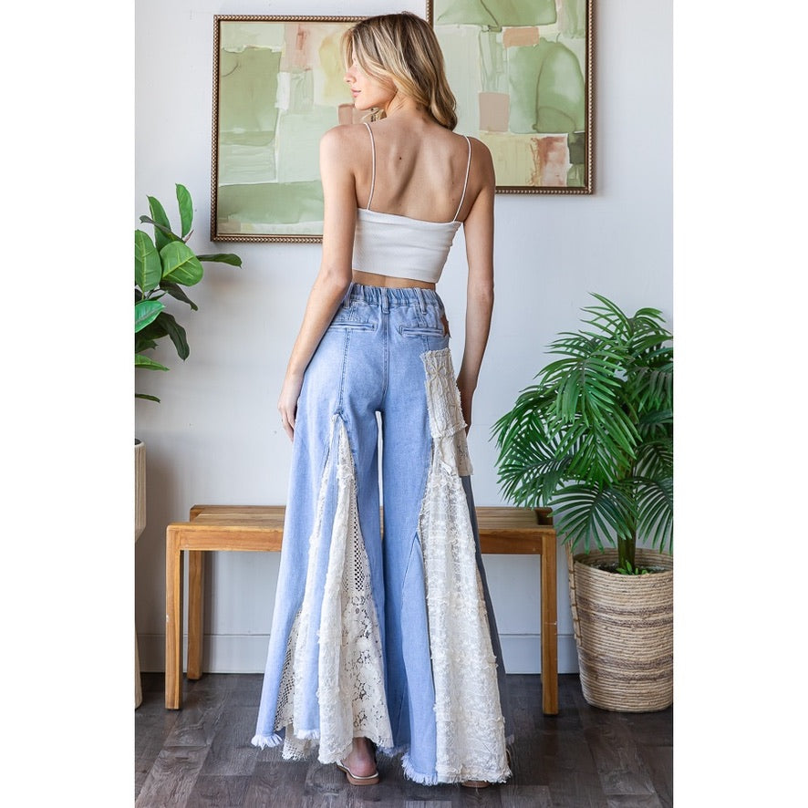 Lace & Denim Flow Pants