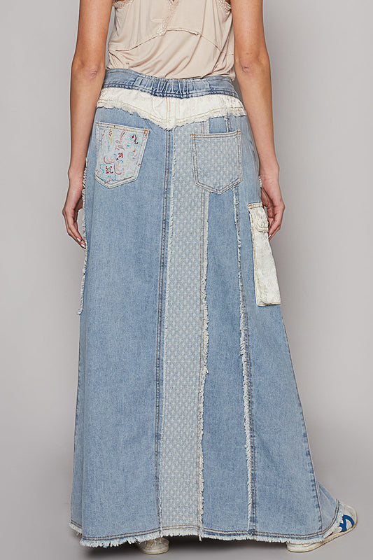 Maxi Denim Patched Skirt-9939