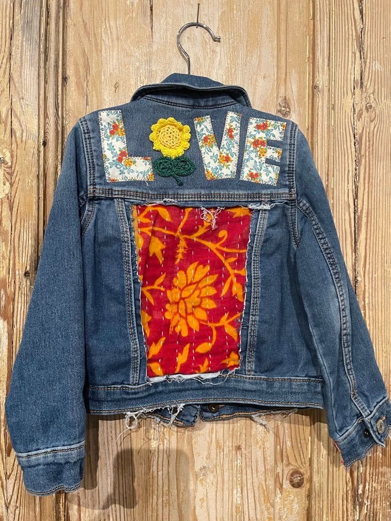 Love Kantha Back Kids Denim Jackets