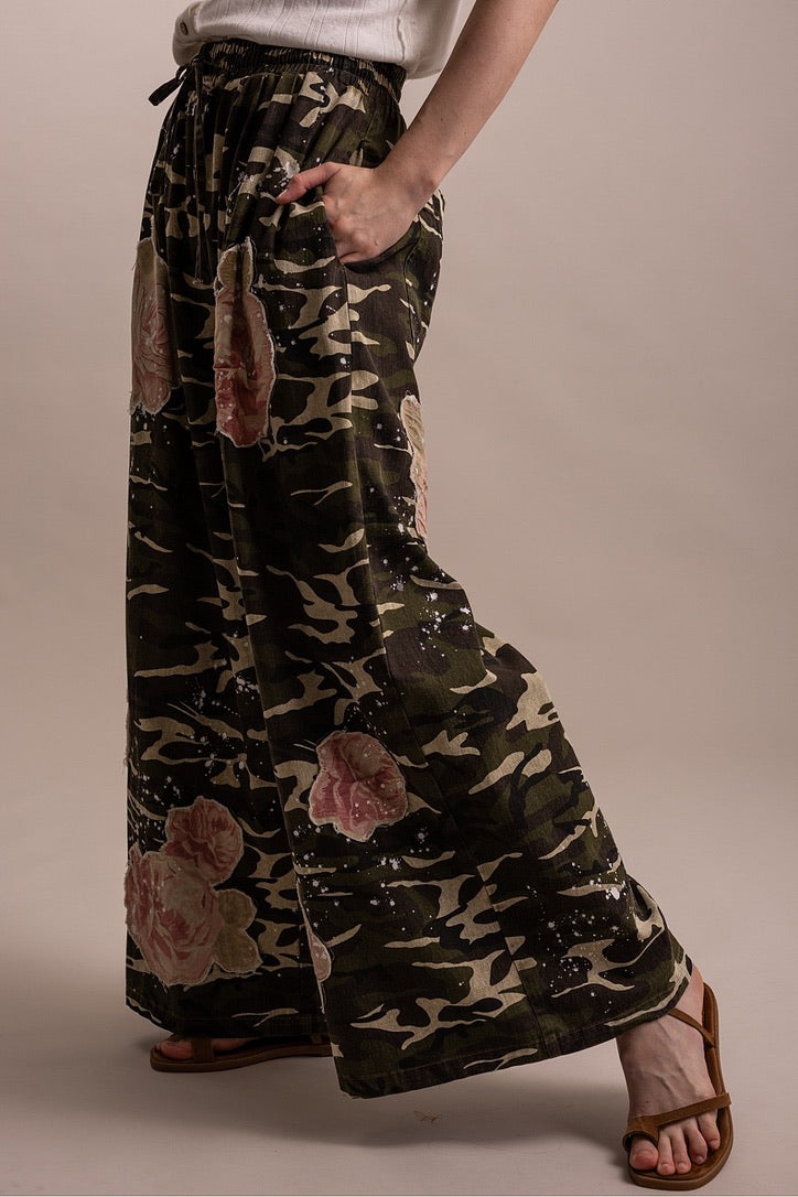 Floral Patched Camo Pants