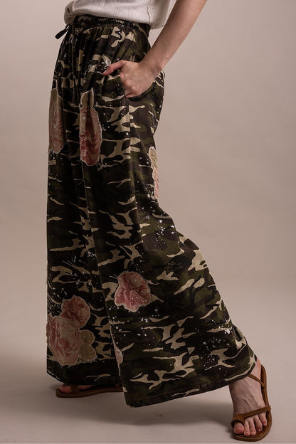 Floral Patched Camo Pants