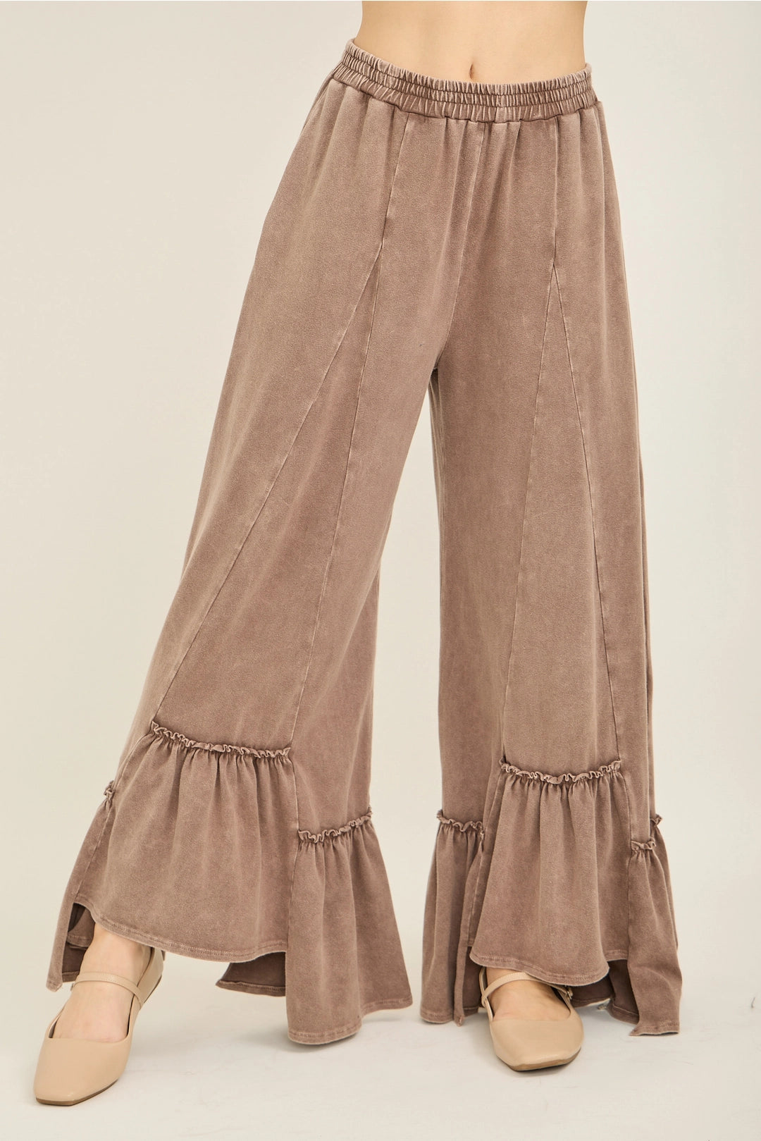 Uneven Hem Ruffle Pants