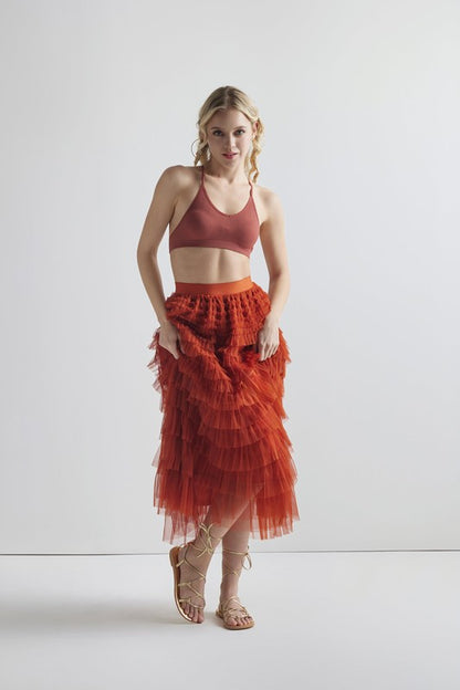 Sized Ruffled Tulle Skirt-9912