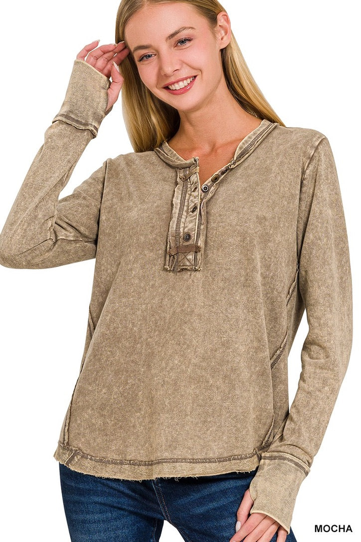 Thumb Hole Cuff Henley-9870