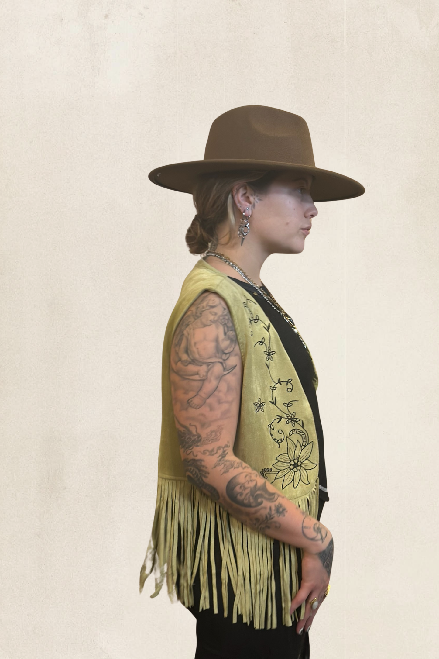 Pistachio Suede Fringe Vest
