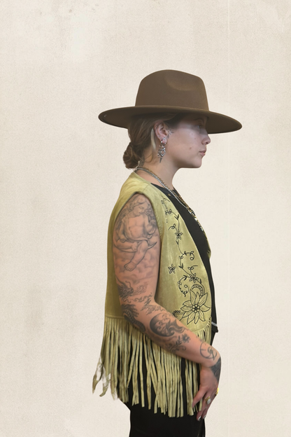 Pistachio Suede Fringe Vest