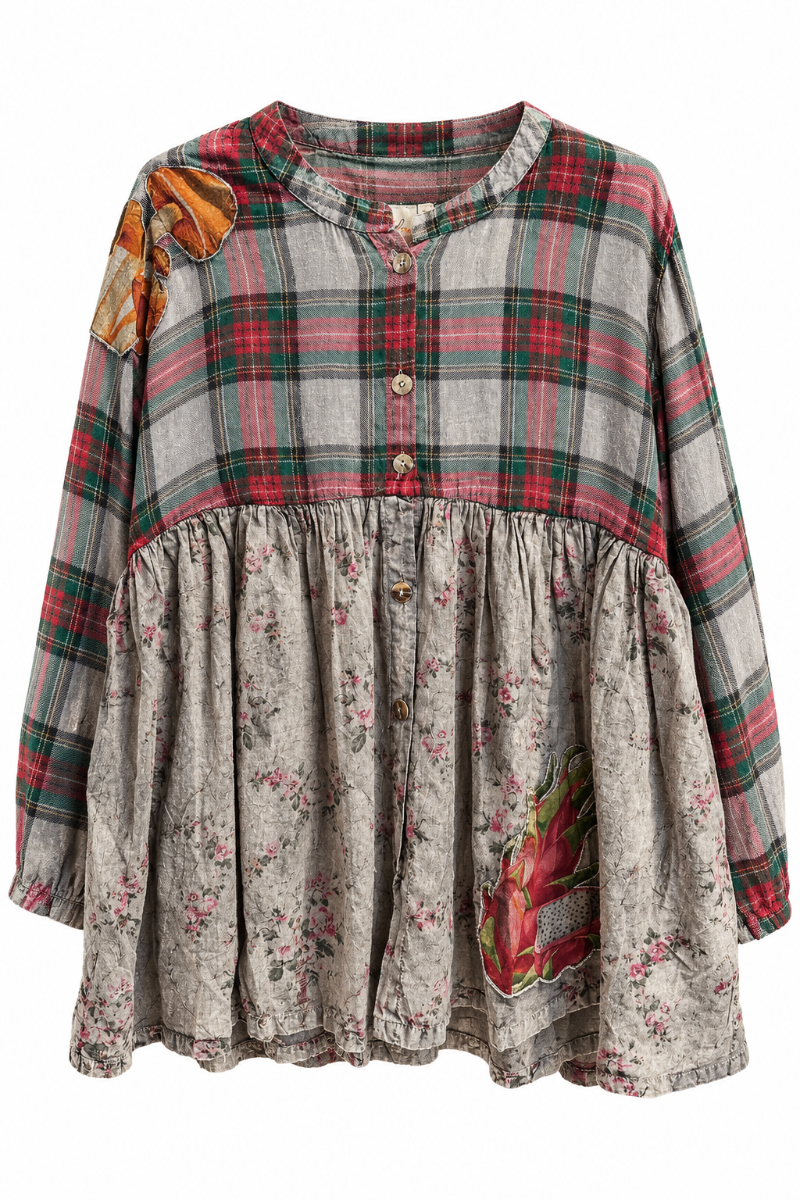 Floral & Plaid Babydoll Top