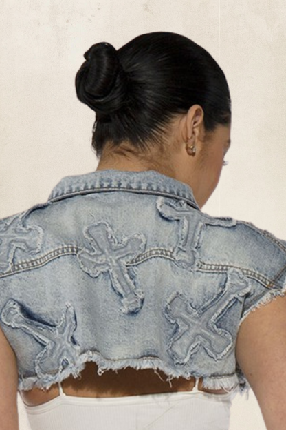Cropped Cross Denim Shrug