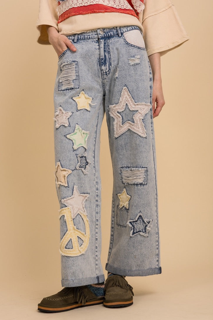 Star & Peace Patch Jeans