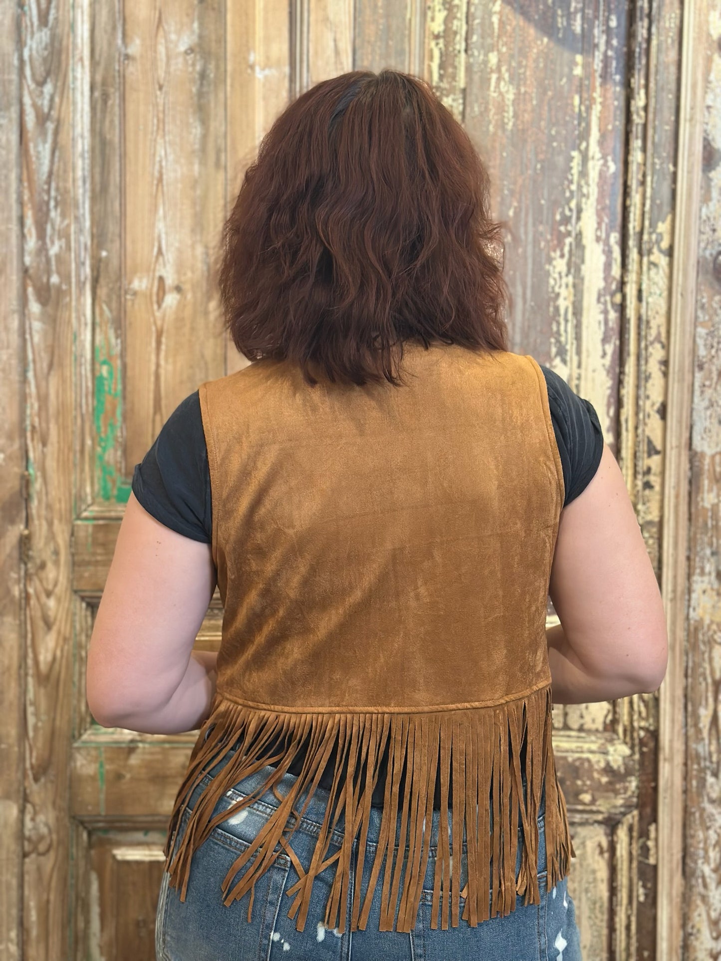 Embroidered Suede Fringe Vest