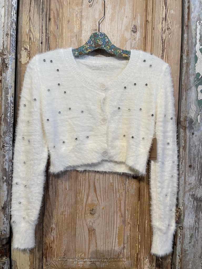 Fuzzy Bling Crop Cardigan