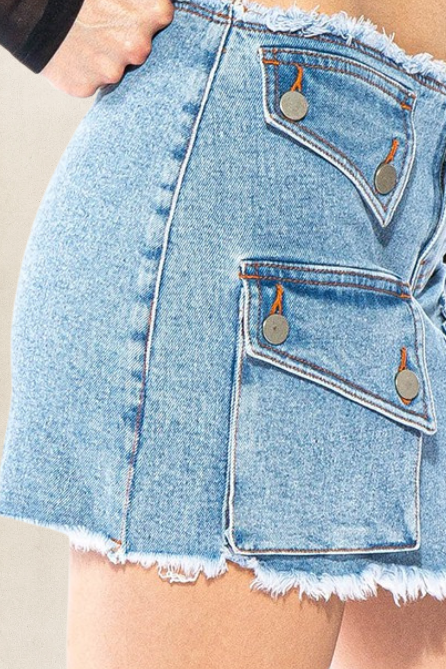 Front Pockets Denim Mini