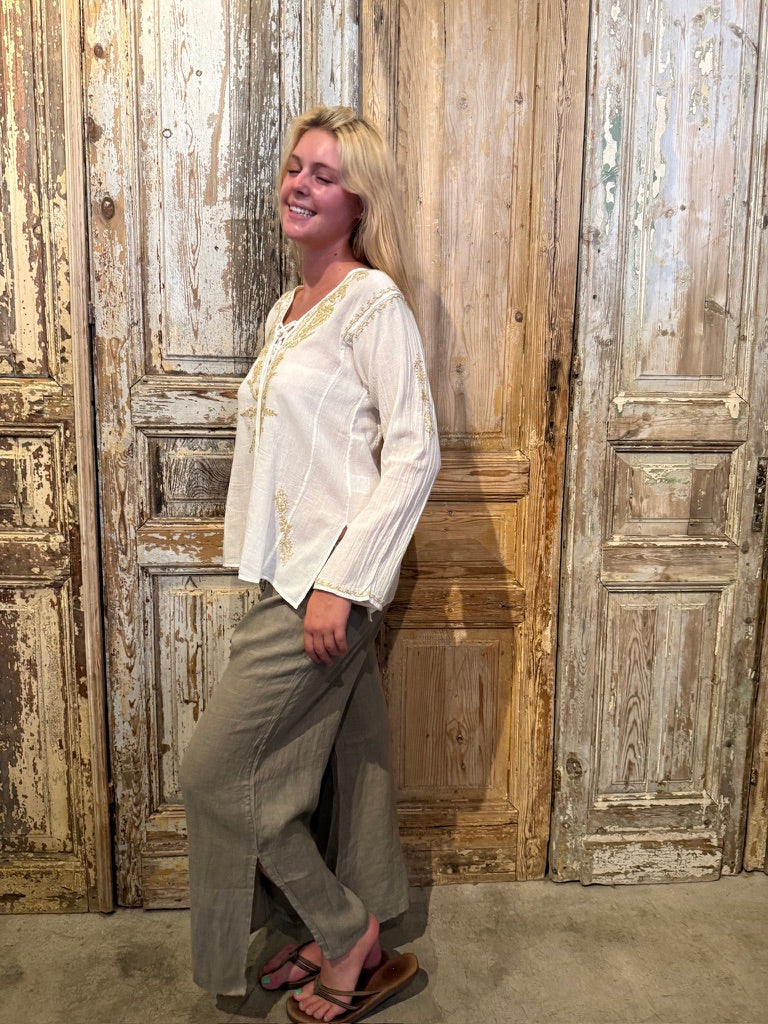Side Slit Linen Pants