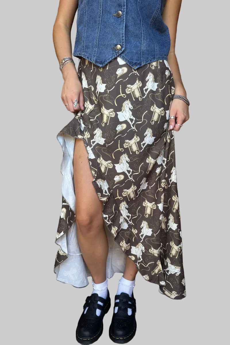 Horse Midi Slit Skirt
