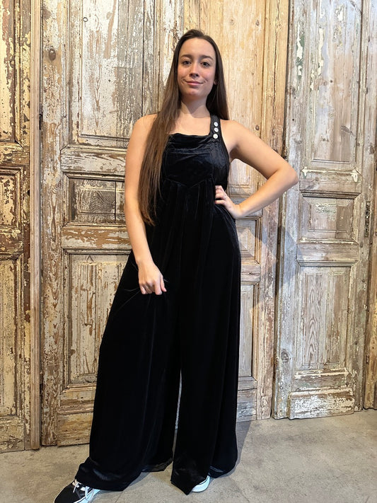 Wide Leg Velvet Overalls