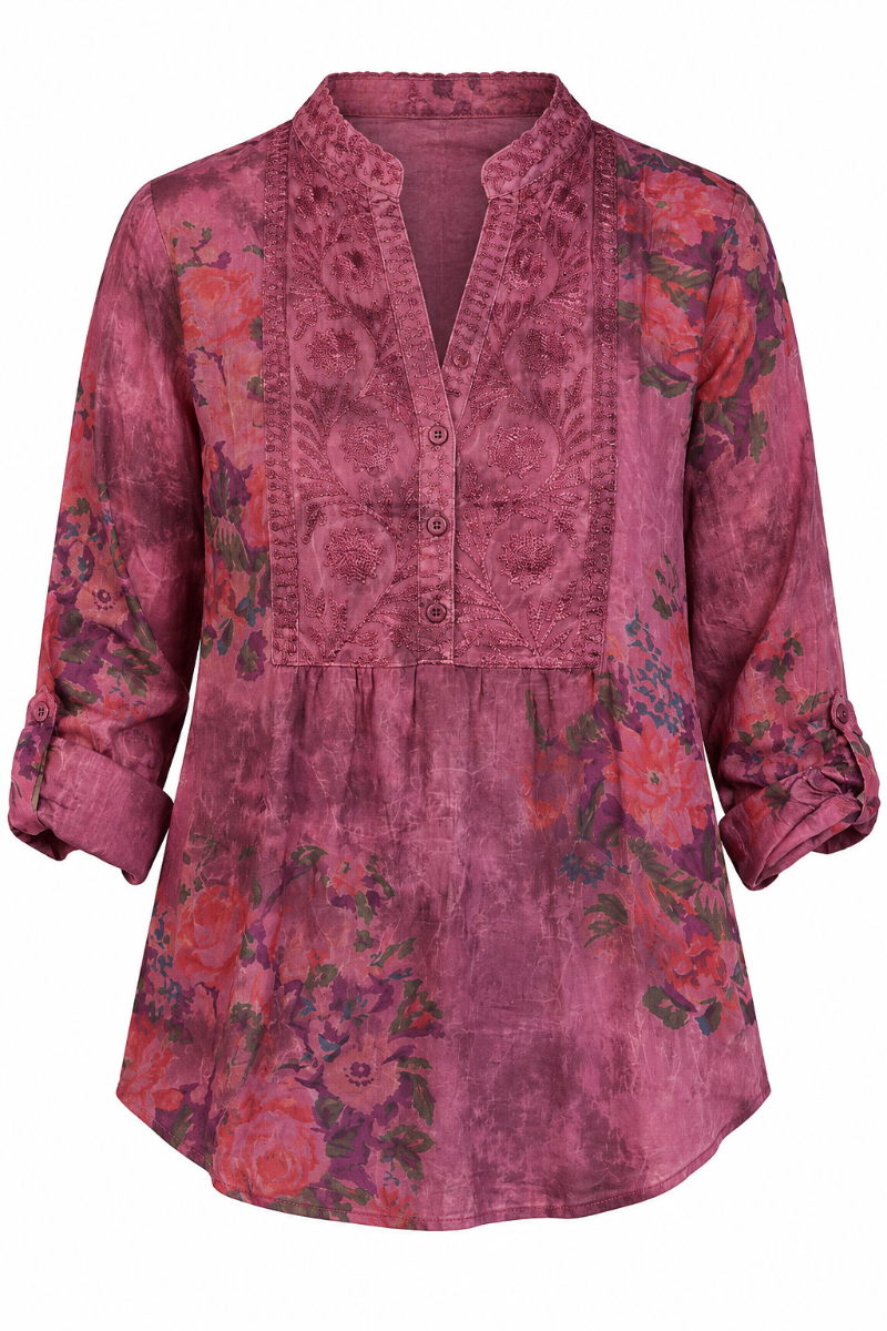 1/4 Front Embroidered Floral Blouse
