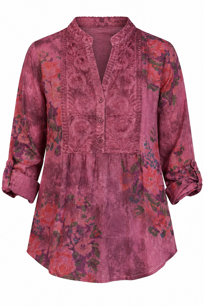 1/4 Front Embroidered Floral Blouse