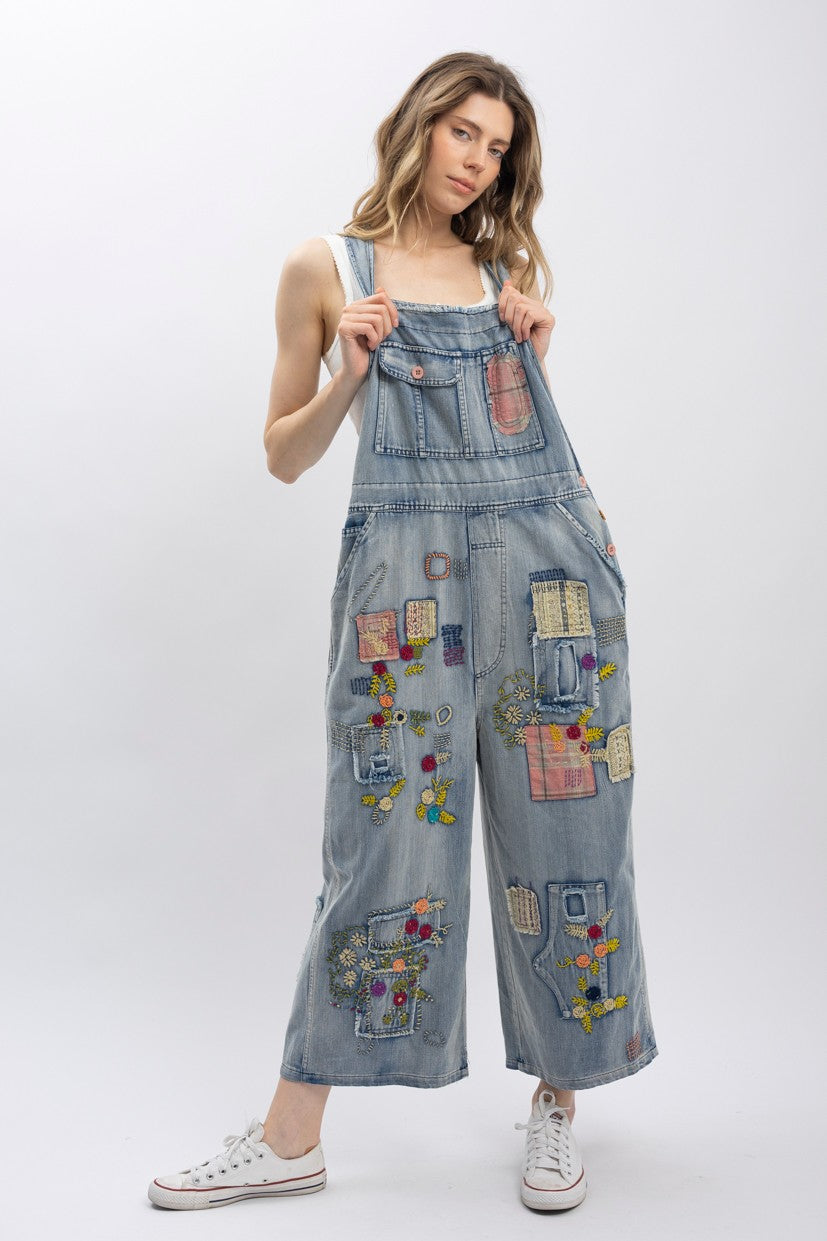 Patched Washed Overalls