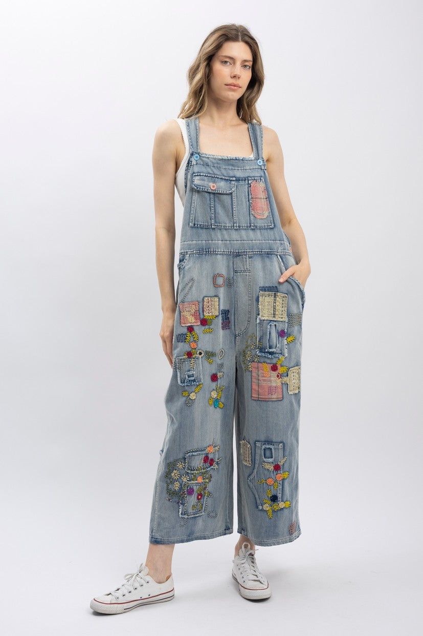 Patched Washed Overalls