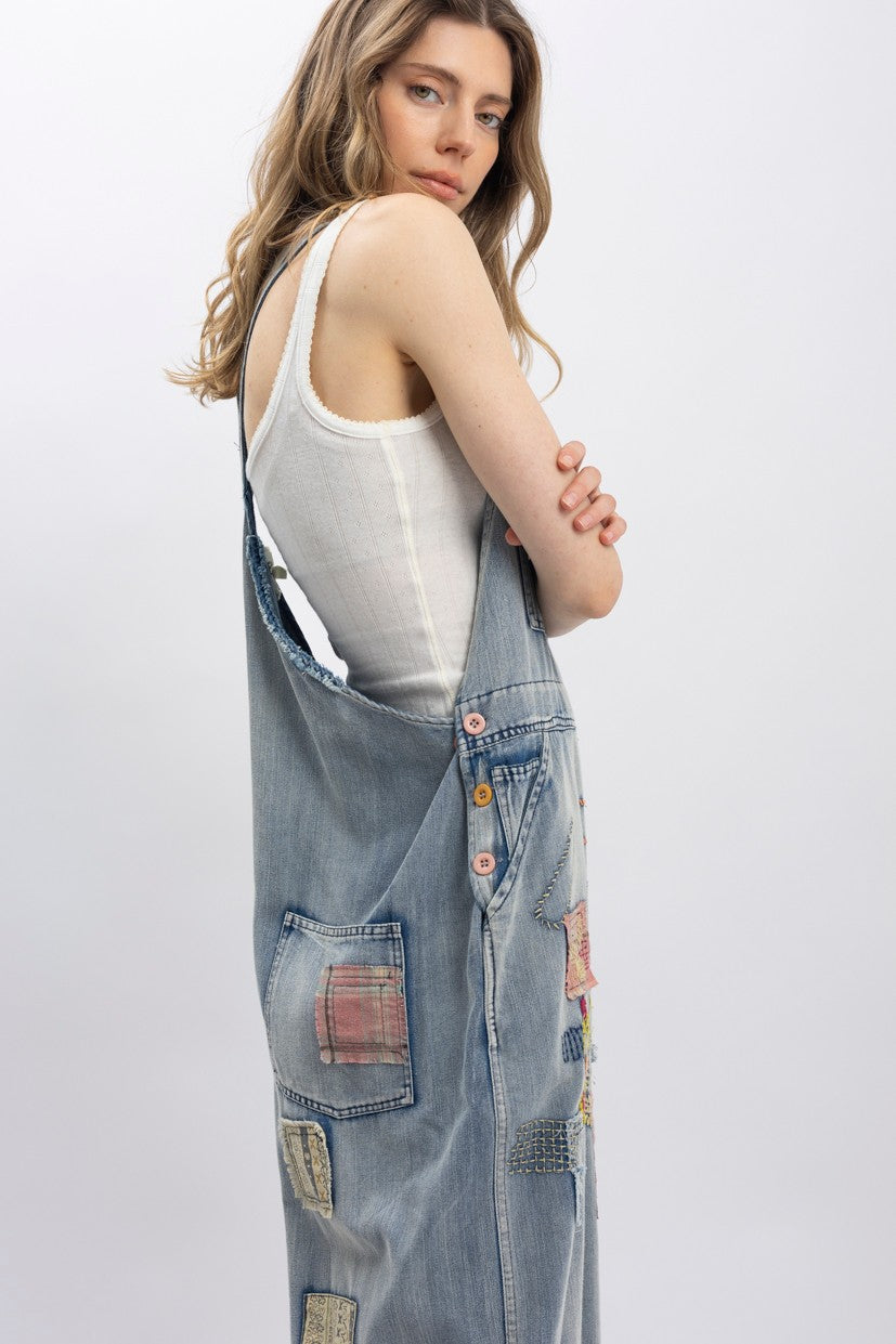 Patched Washed Overalls