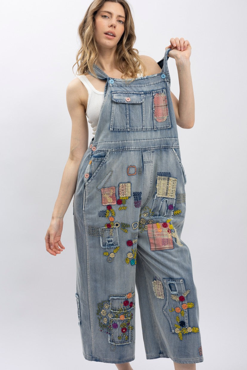 Patched Washed Overalls