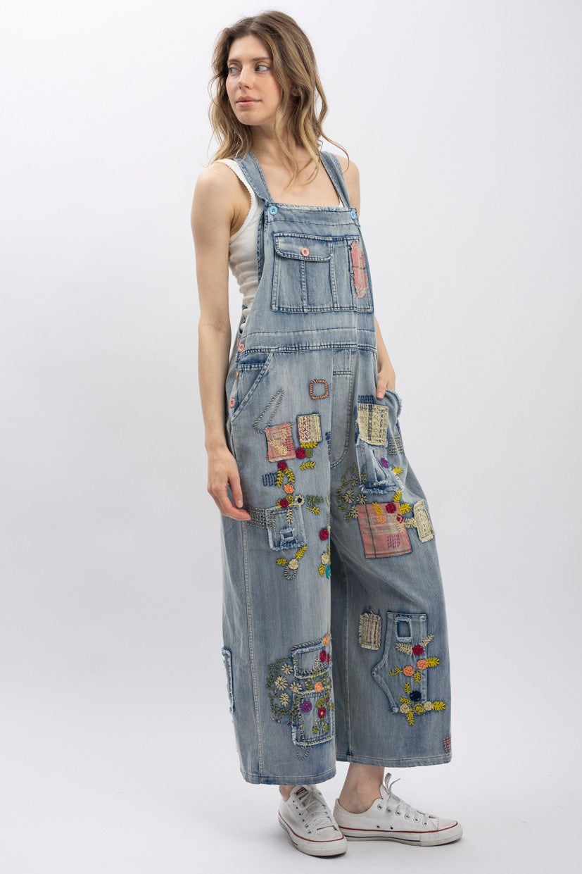Patched Washed Overalls