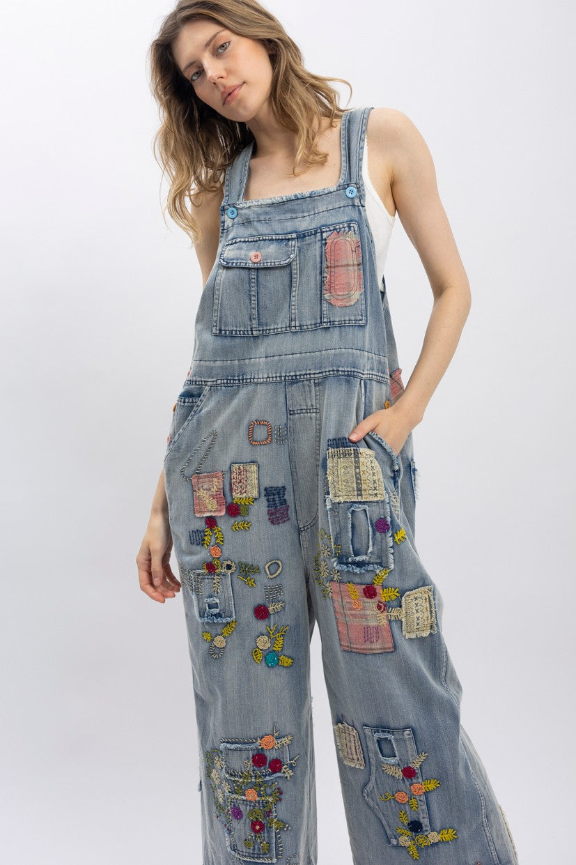 Patched Washed Overalls
