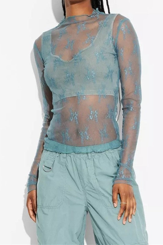 Sheer Lace Top-9967