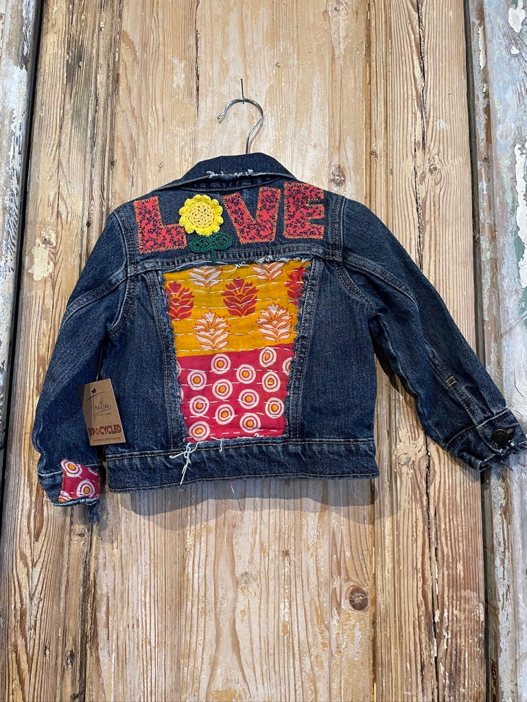 Love Kantha Back Kids Denim Jackets