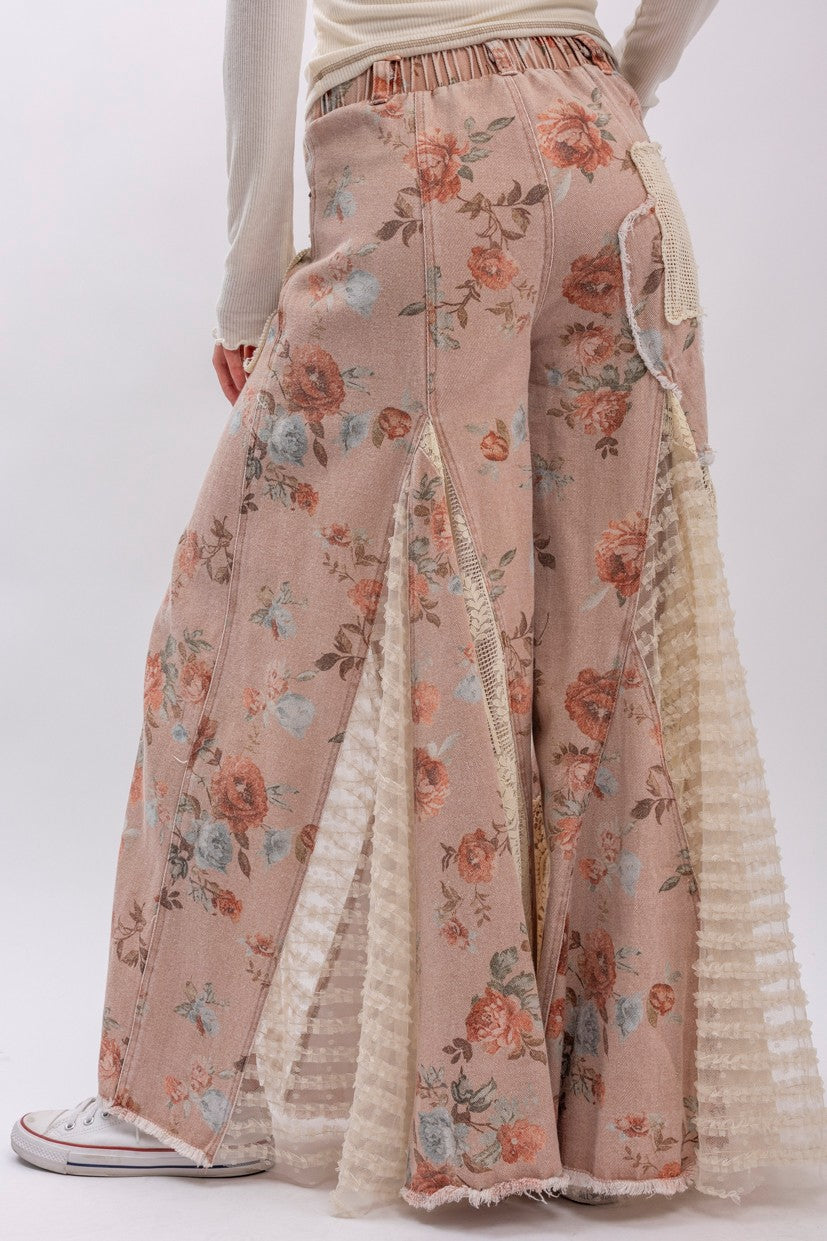 Floral Lace Insert Denim