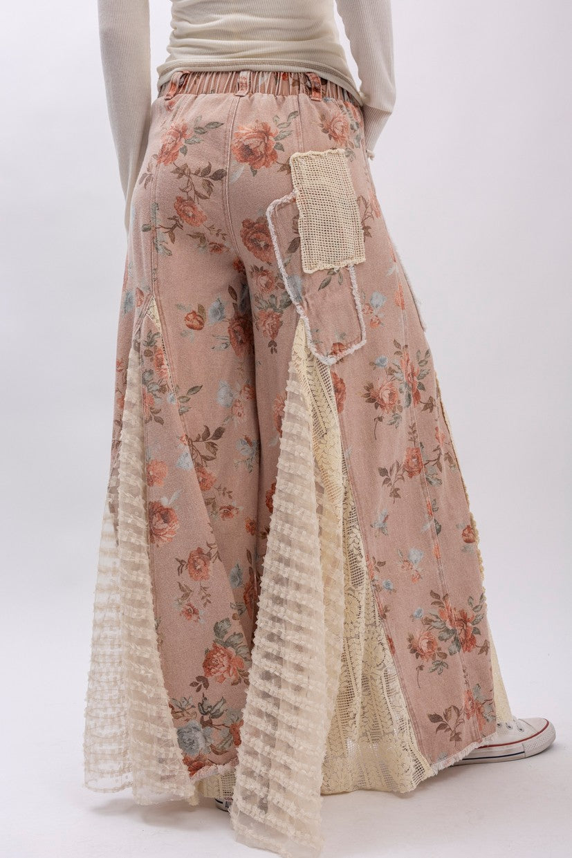 Floral Lace Insert Denim
