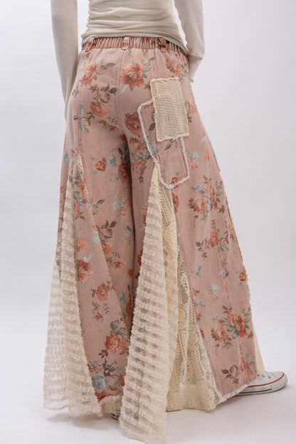 Floral Lace Insert Denim