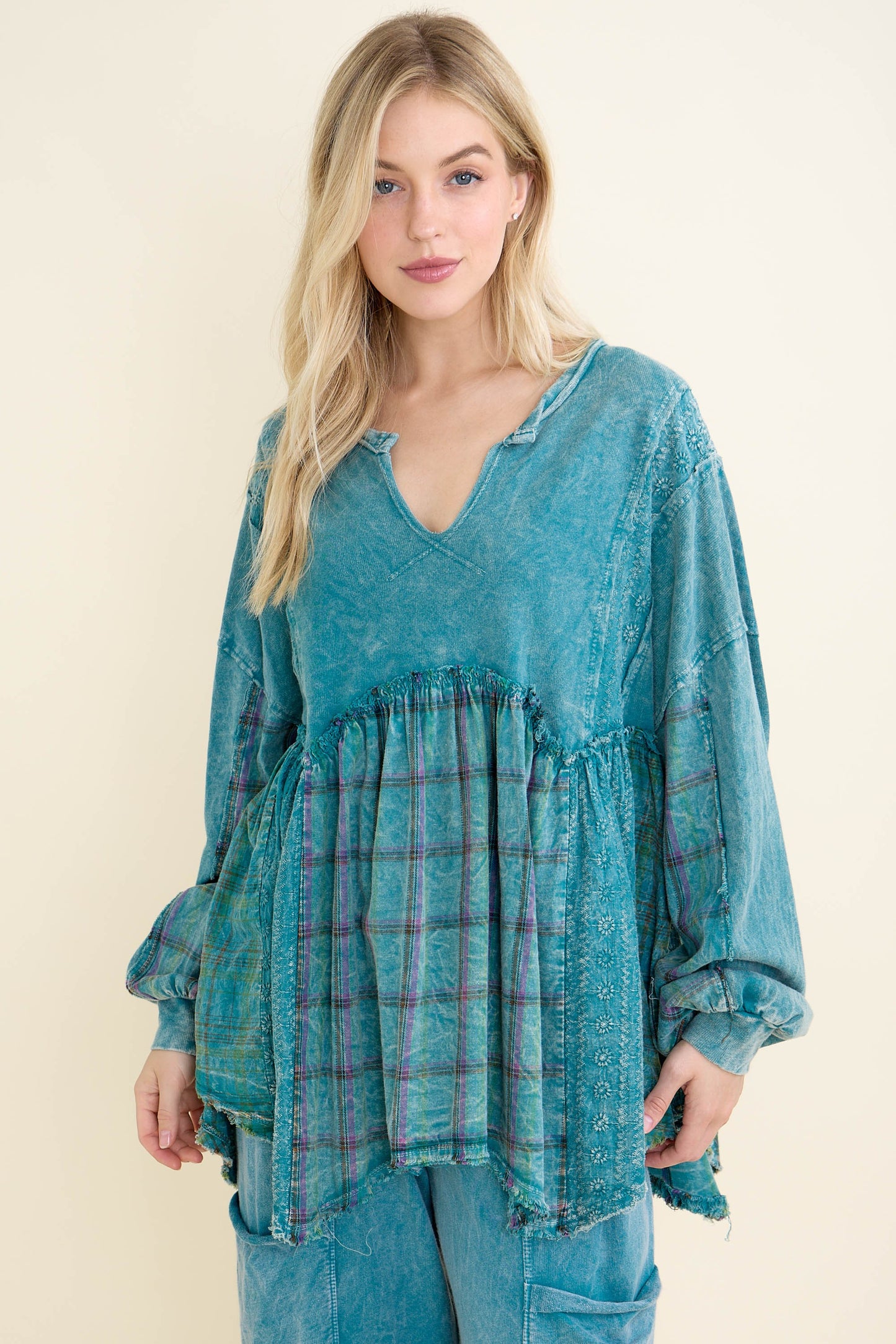 Flannel Eyelit Babydoll Top
