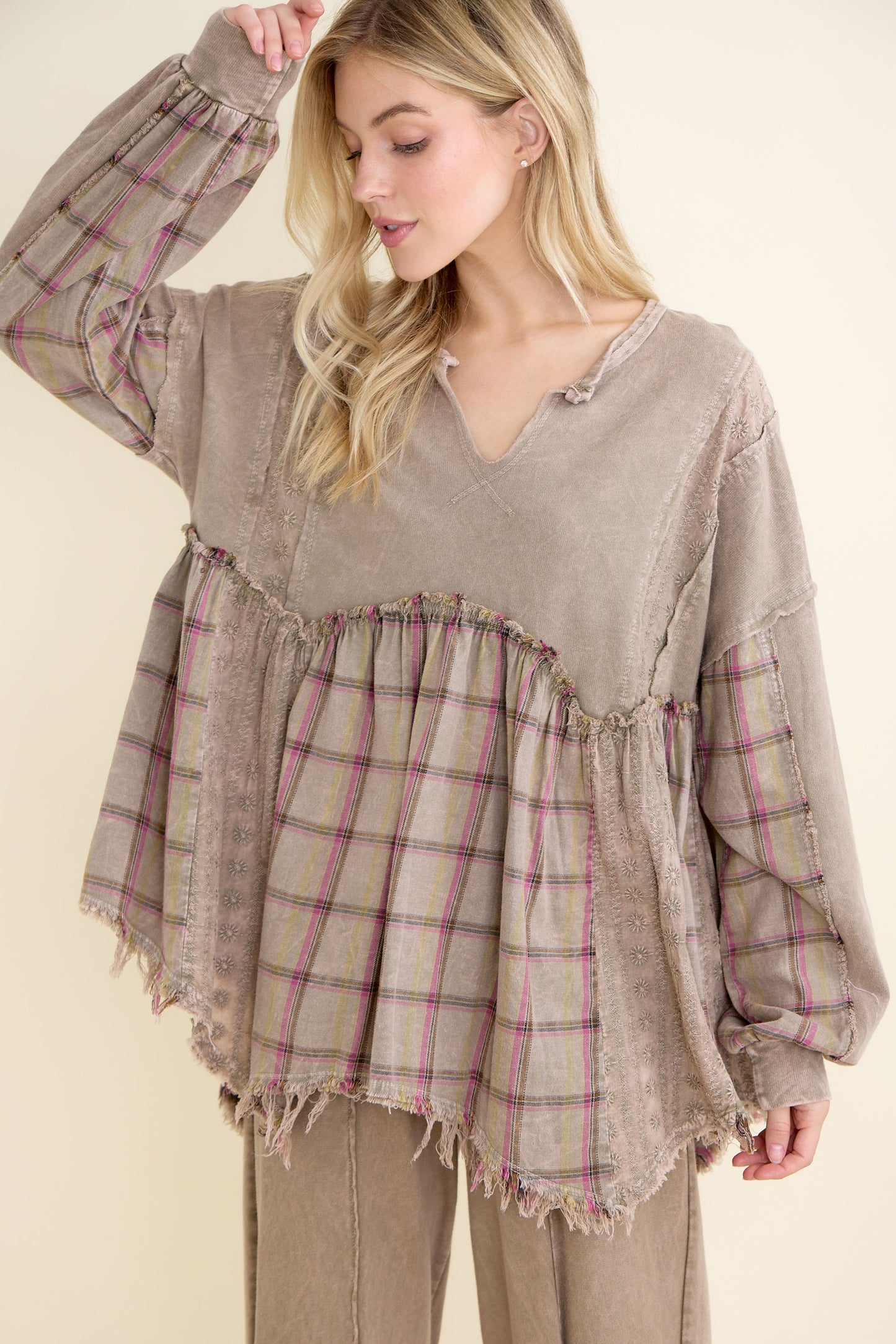 Flannel Eyelit Babydoll Top