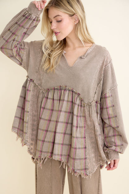Flannel Eyelit Babydoll Top