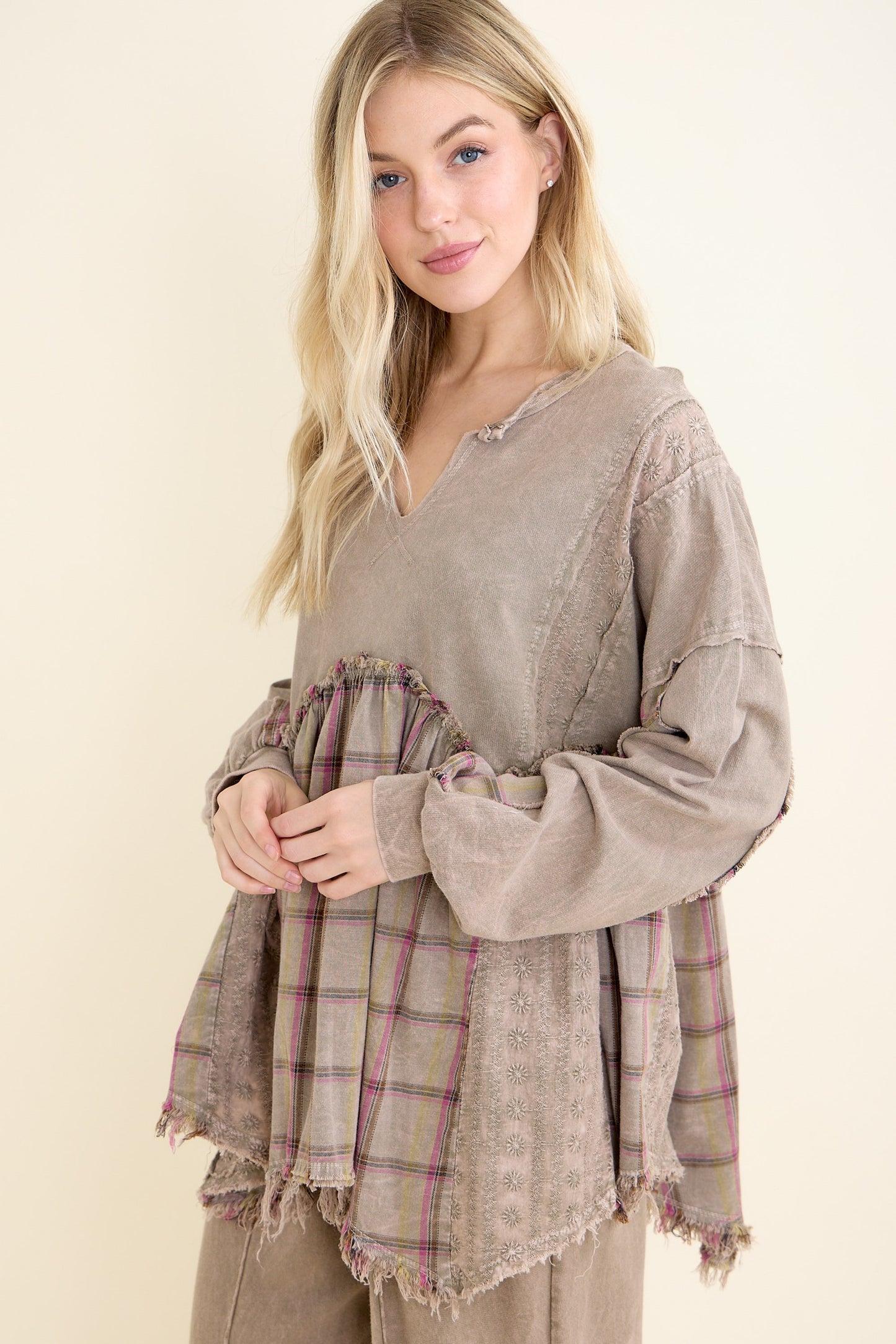 Flannel Eyelit Babydoll Top