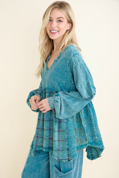 Flannel Eyelit Babydoll Top