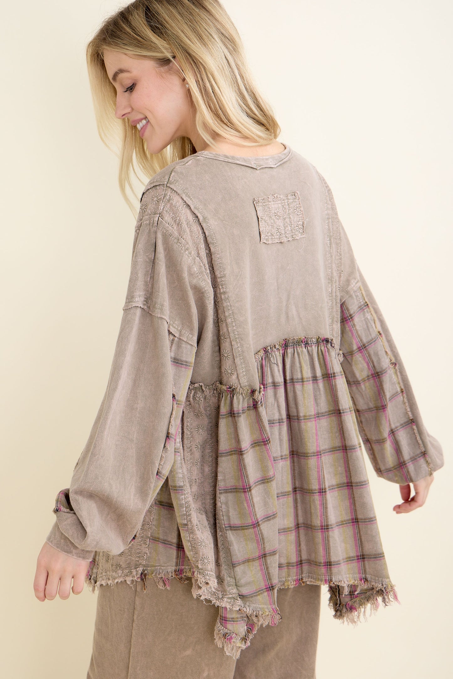 Flannel Eyelit Babydoll Top