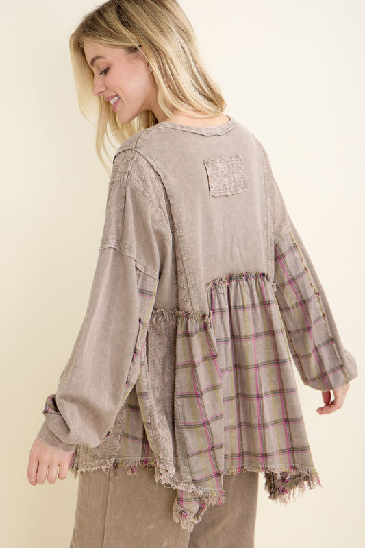 Flannel Eyelit Babydoll Top