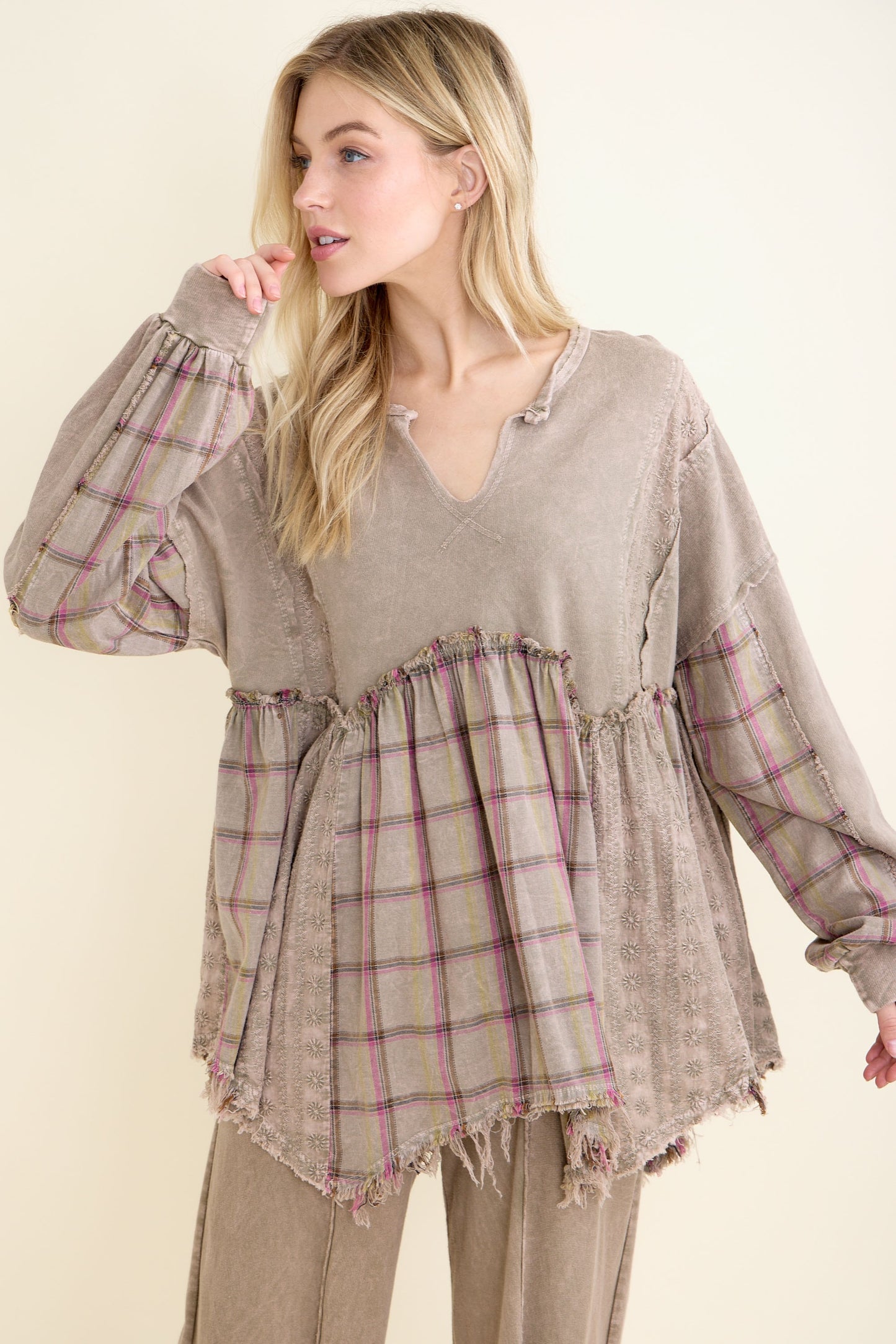 Flannel Eyelit Babydoll Top
