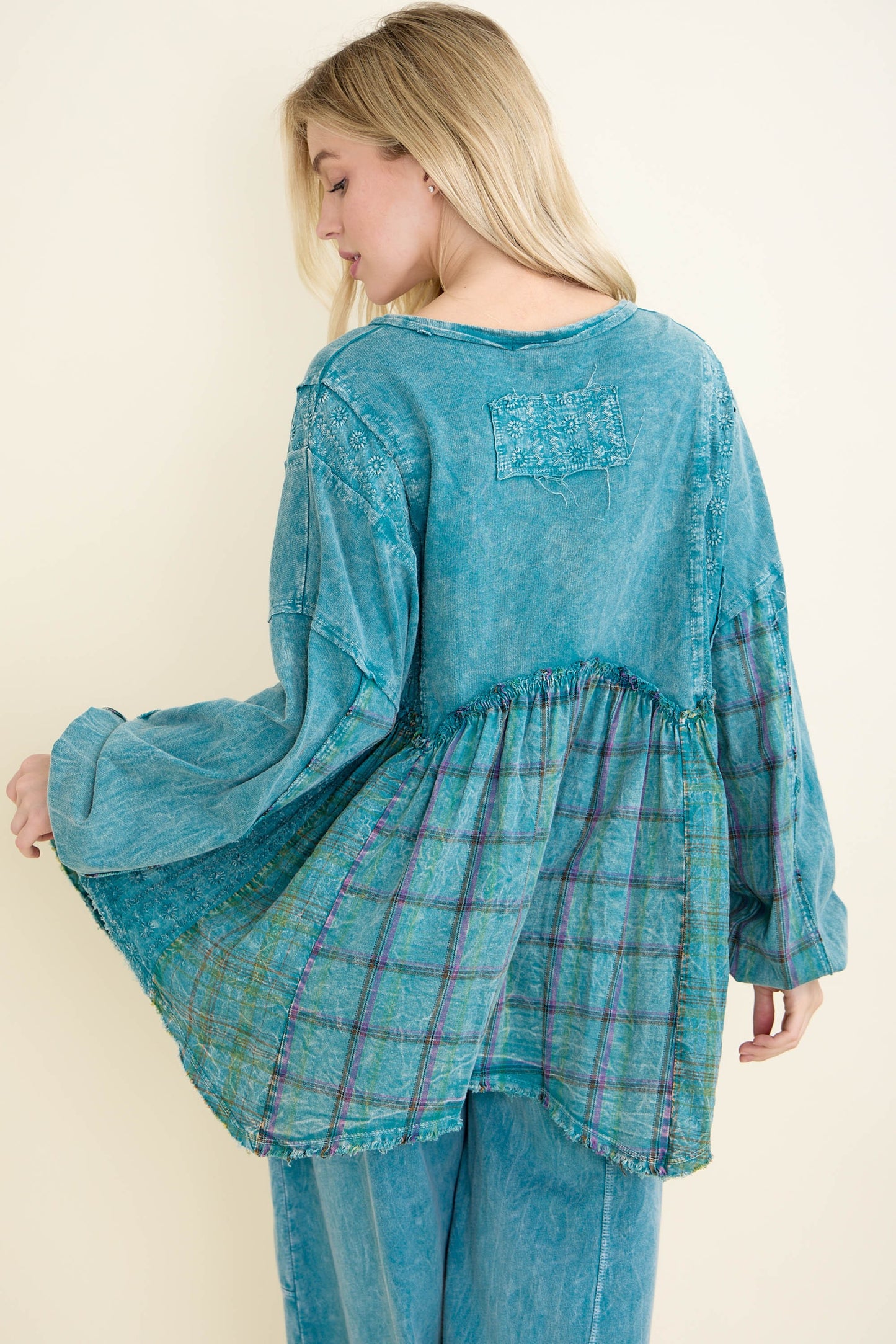 Flannel Eyelit Babydoll Top