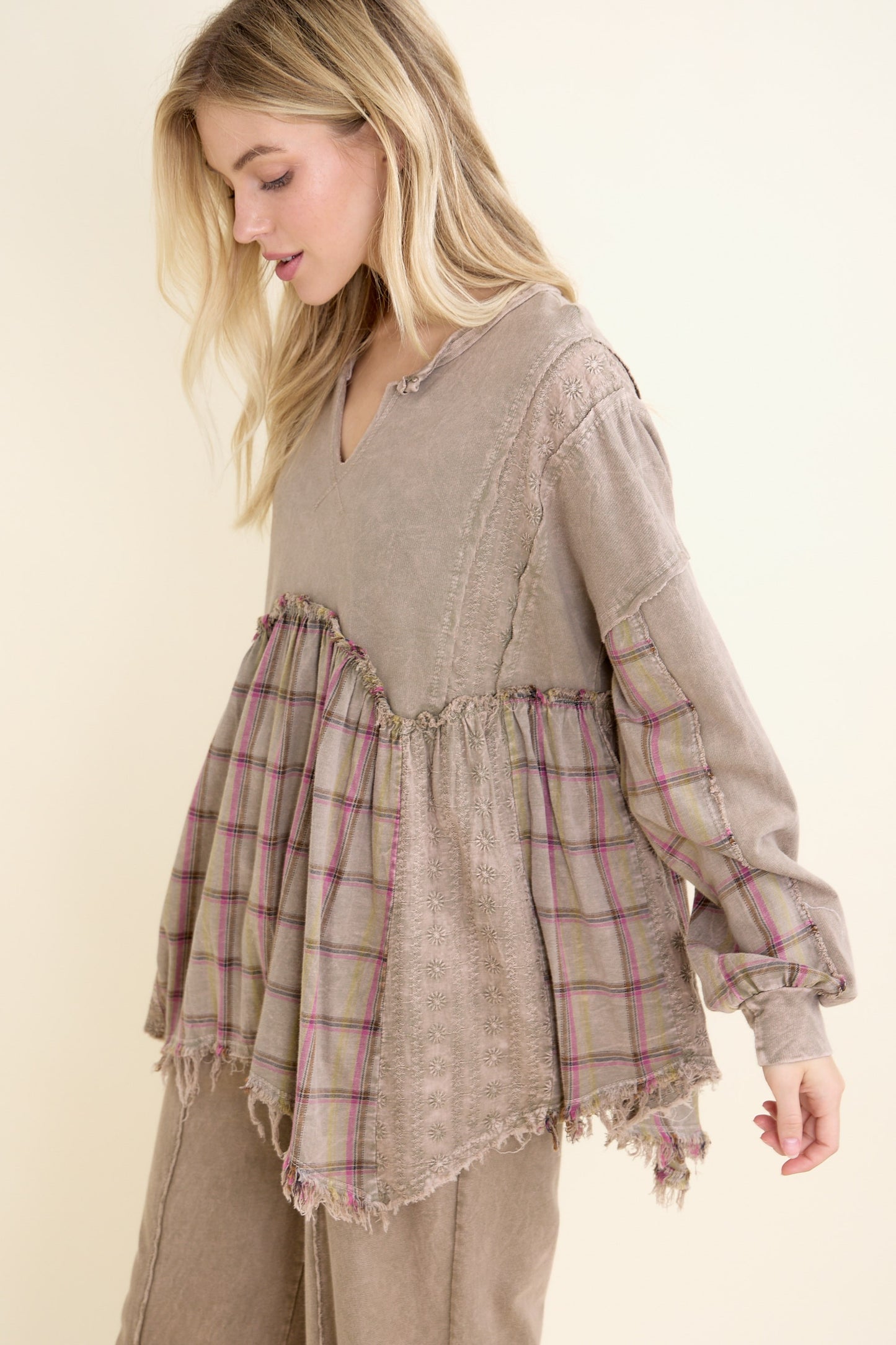 Flannel Eyelit Babydoll Top
