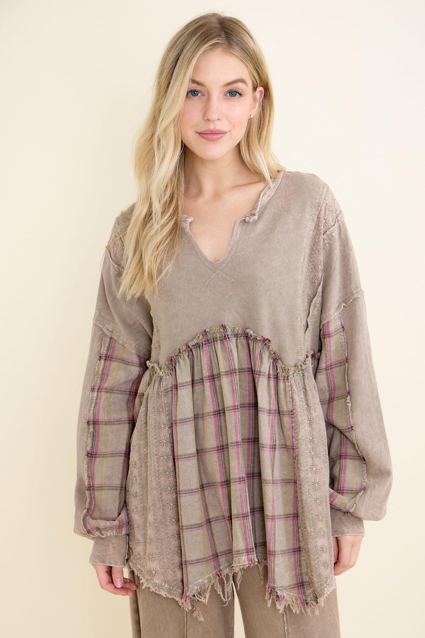 Flannel Eyelit Babydoll Top